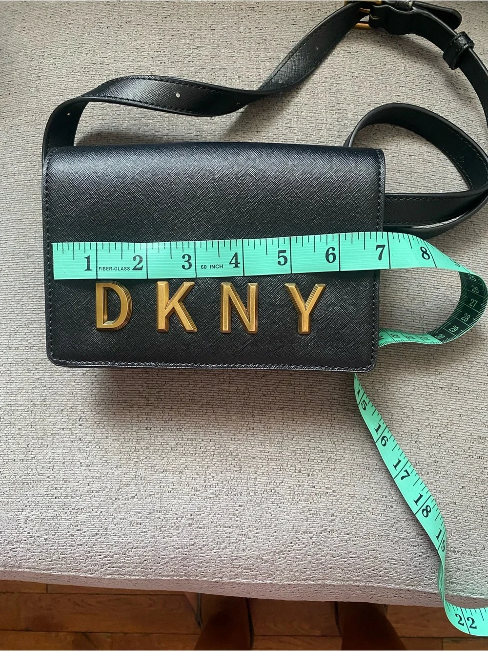 DKNY Black Leather Logo Belt Bag with Gold Hardware